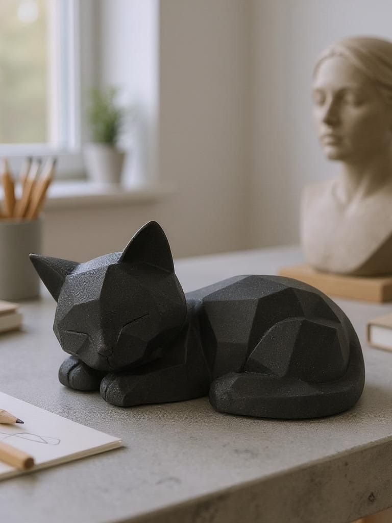 Geometric Cat Figurine – Modern Accent Piece for Contemporary Décor
